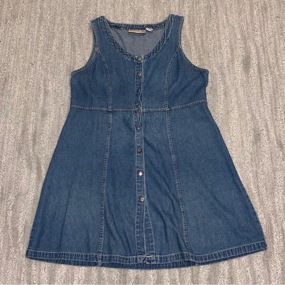VTG Bugle Boy Snap Up Denim Mini Dress Sleeveless Scoop Neck 90’s Y2K Women’s 12 - Picture 3 of 7
